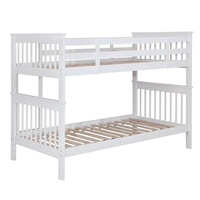 Solid Pinewood Bunk Bed Frame with Built In Ladder and Sturdy Guardrail, Twin Size Detachable Bunk Bed, Wood Slats Support