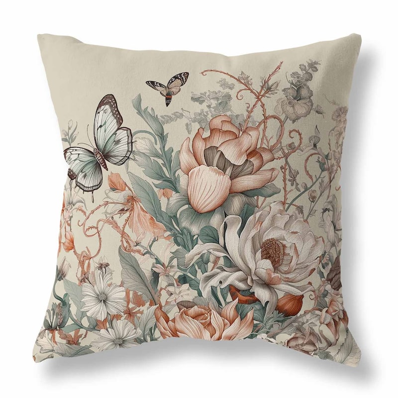 Brown And Oyester Garden Delights Indoor/Outdoor Throw Pillow Zipper