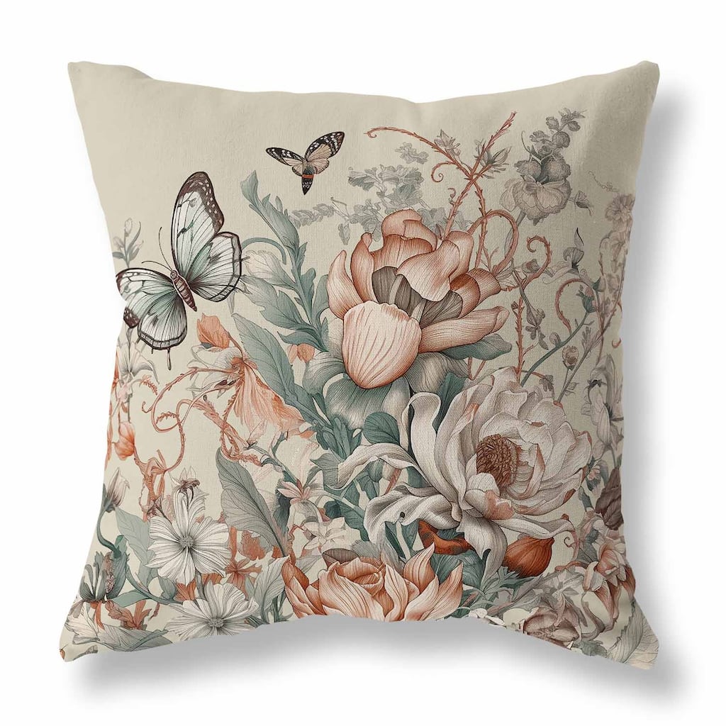 Brown And Oyester Garden Delights Indoor/Outdoor Throw Pillow Zipper