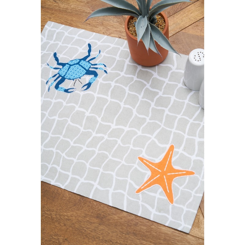 Crab Net Placemats Set of 6 White Coastal Ocean Beach Nautical, 14" x 20"