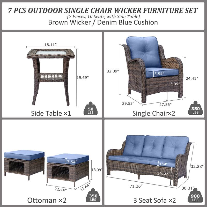 Wicker Outdoor Patio Furniture Seating Sofa Set with Storage Ottomans