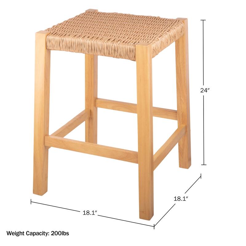 Newport 24"H Wood Counter Height Stool 24 with Handcrafted Woven Rope Seat, Natural