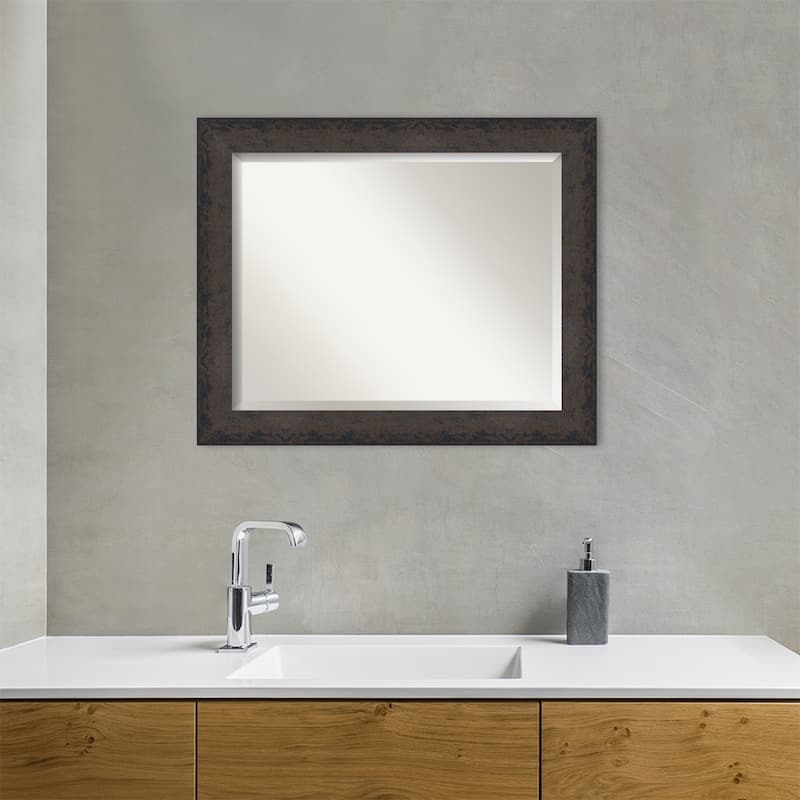 Dappled Beveled Wood Framed Bathroom Vanity Wall Mirror