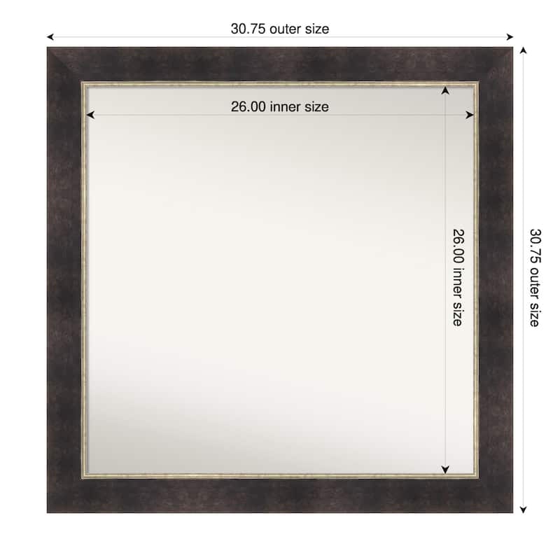 Odin Antique Bronze Non-Beveled Wood Framed Bathroom Vanity Wall Mirror - Odin Antique Bronze - 31 x 31 in