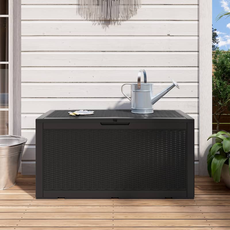 100 Gal. Wicker Resin Outdoor Patio Storage Deck Box - Black