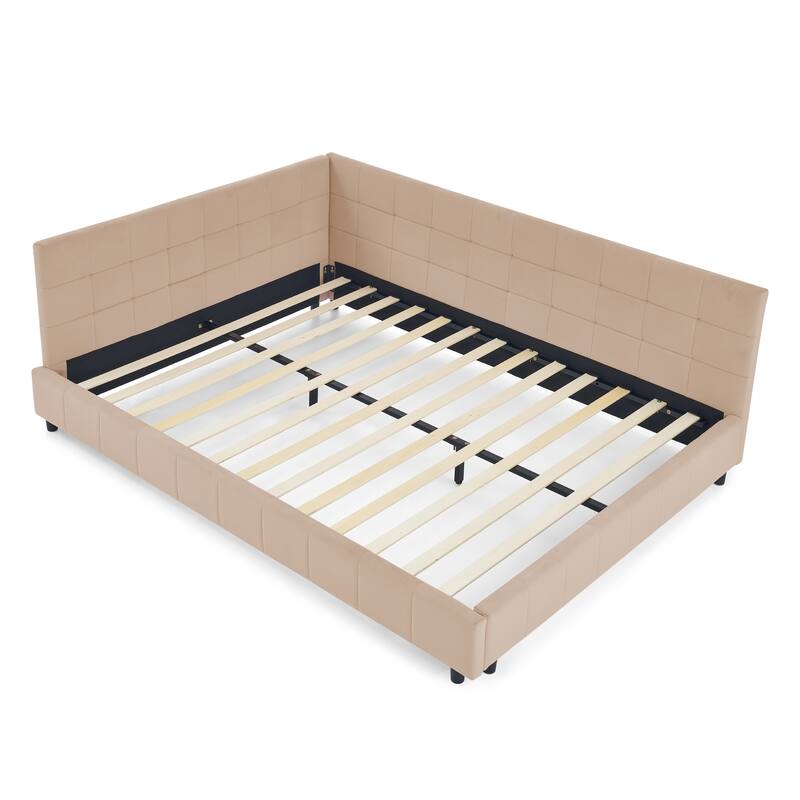 Queen Size Upholstered Tufted Bed Frame, Sofa Bed Frame With Comfortable Backrest And Armrests