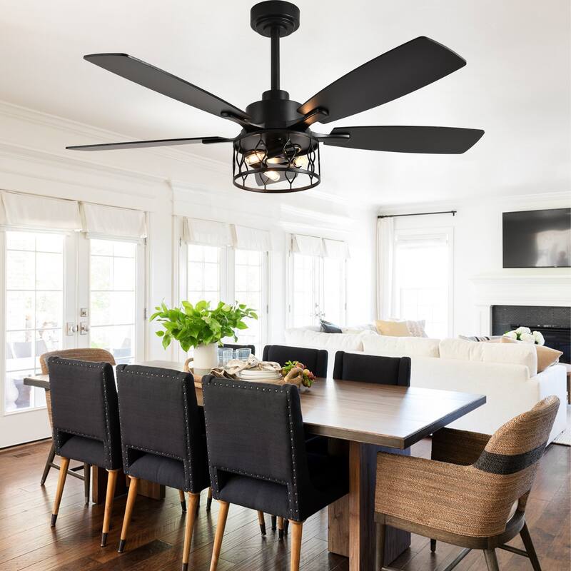 Bella Depot 52" Modern Gold Ceiling Fan with Light and Remote 6-Speed Large Caged Ceiling Fan