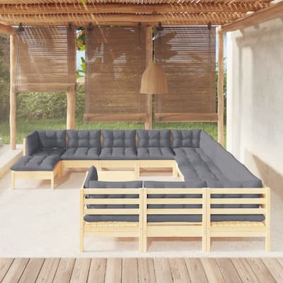 vidaXL Solid Pinewood Patio Lounge Set 13 Piece with Cushions Multi Colors