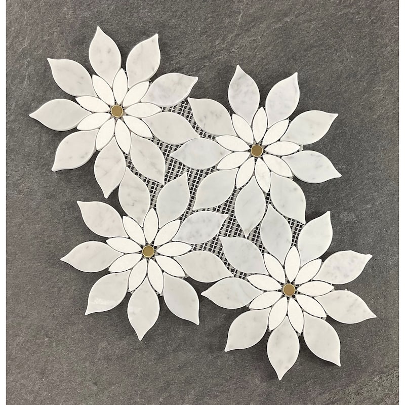 Flower Pattern Waterjet Marble Mosaic Wall Tiles - Case (7 Sheets)