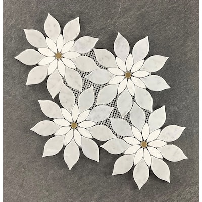 Flower Pattern Waterjet Marble Mosaic Wall Tiles - Case (7 Sheets)