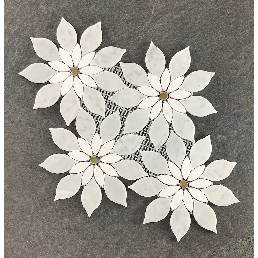 Flower Pattern Waterjet Marble Mosaic Wall Tiles - Case (7 Sheets)