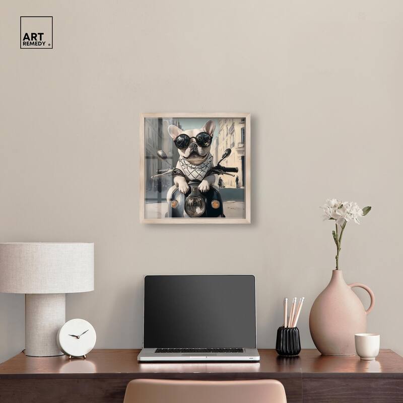 Frenchie on a Scooter Drive Shadowbox by Art Remedy