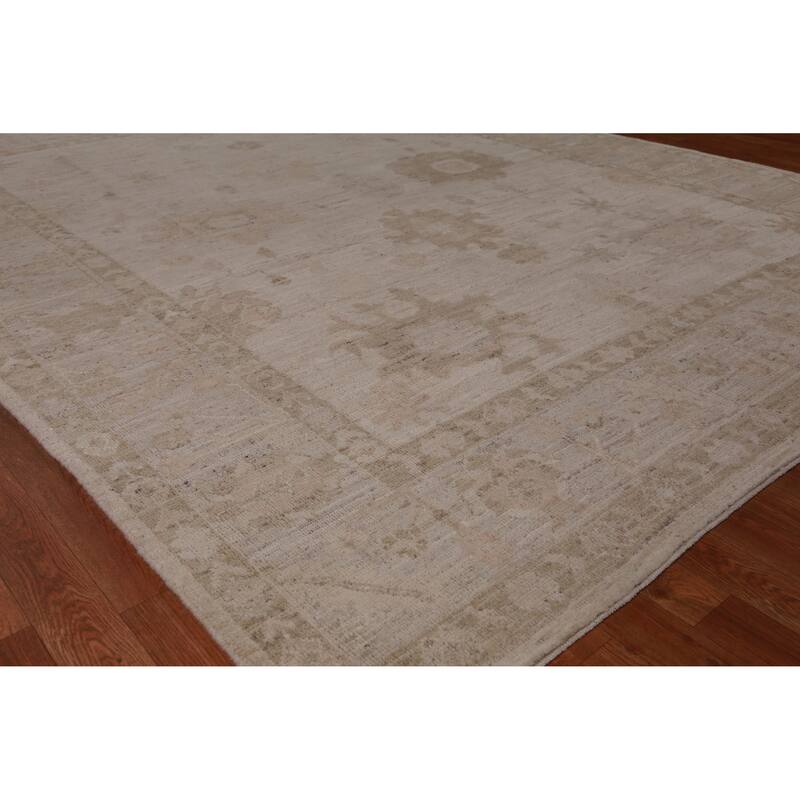 Hand Knotted Oriental 100% Wool Carpet Transitional All-Over Beige & Ivories Oushak Area Rug - 9' 10'' X 7' 8''