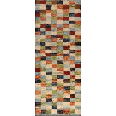 Checkered Moroccan Oriental Runner Rug Handmade Wool Carpet - 3'2" x 9'8"