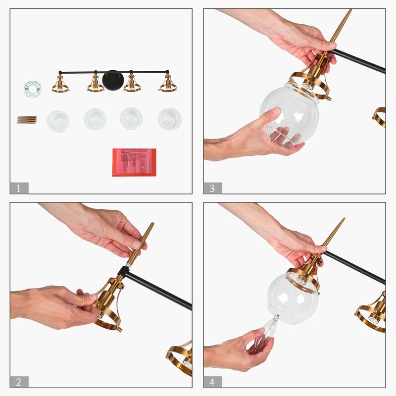 Beta Modern 4-Light Gold Black Bathroom Vanity Light Orb Glass Wall Sconce - 28.5''L x 7''W x 12.5''H