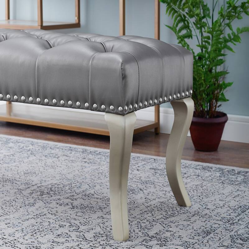 Tufted Fabric Upholstered Bench with Nailhead Trim
