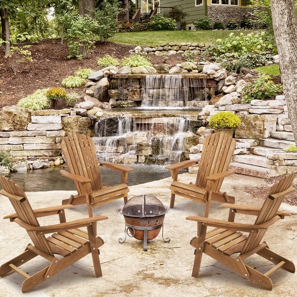 Wooden Outdoor Folding Adirondack Chair Set of 2 - Light Brown