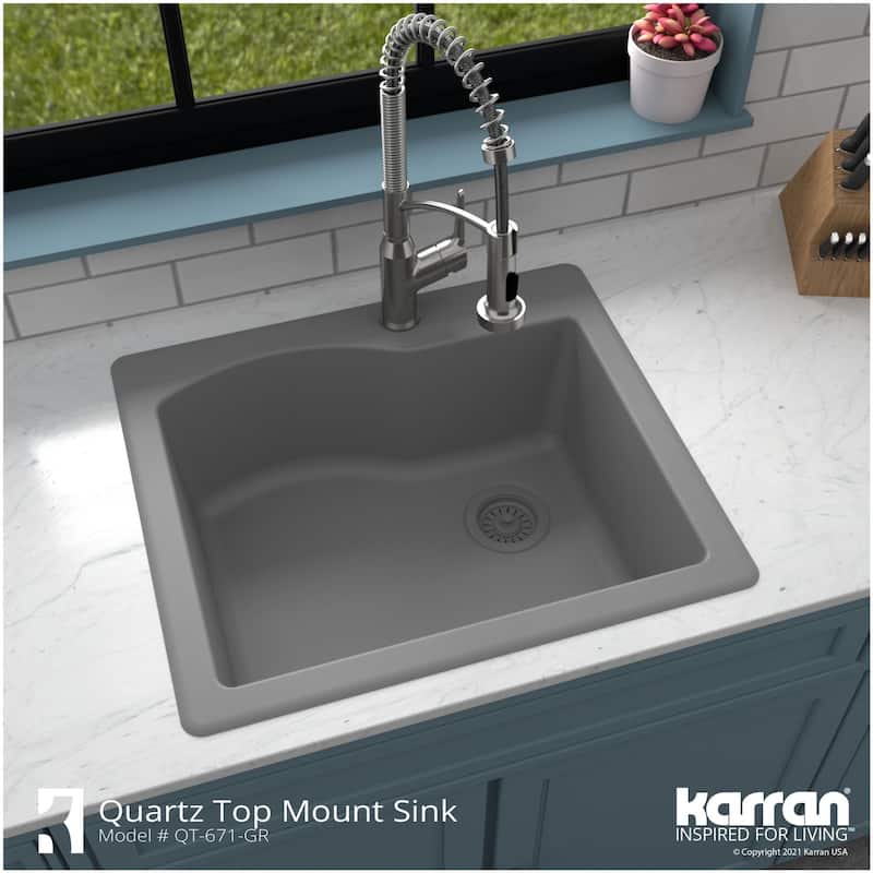 Karran USA QT-671-PK1 Quartz QT 25" Drop In Single Basin Quartz
