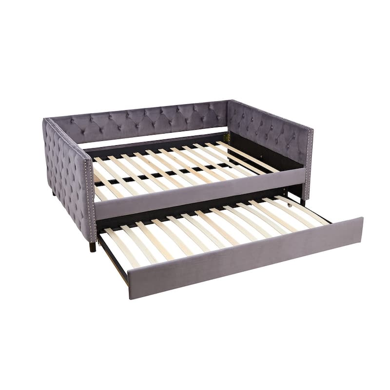 Velvet Upholstered Daybed with Trundle