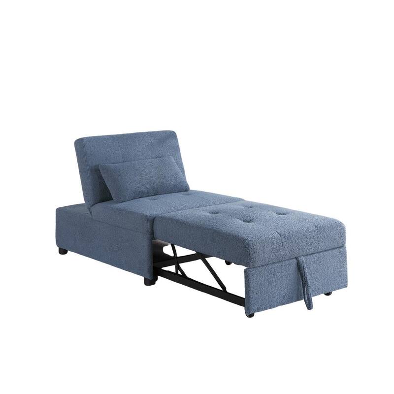 Modern Sherpa Upholstered Sleeper Sofa Chair with Pull-Out Bed & Pillow