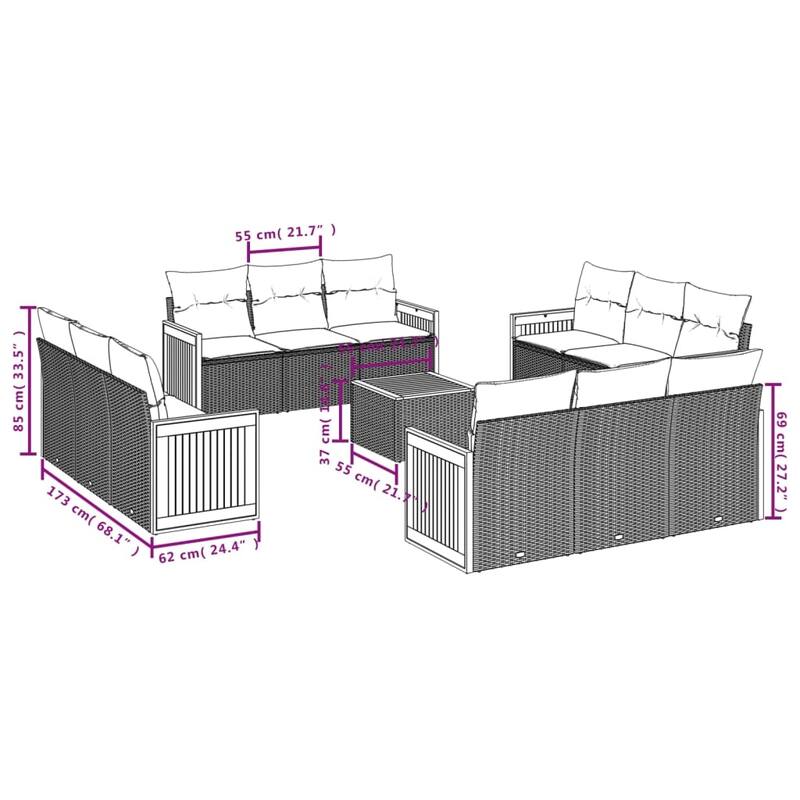 vidaXL Patio Sofa Set with Cushions Outdoor Conversation Furniture Poly Rattan