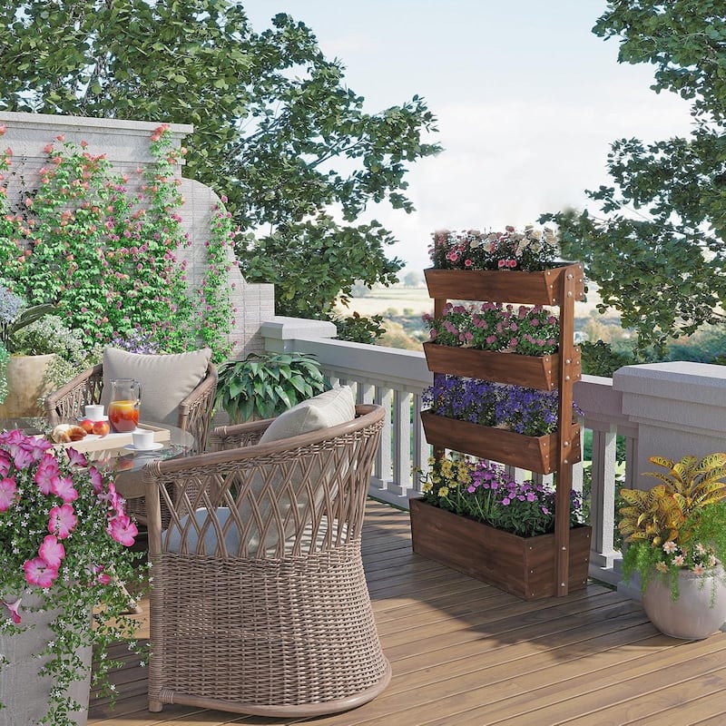 4 Tier Raised Garden Bed , Outdoor Wood Elevated Planter Box, w/Liner - 33.7''x17.7''x55.1''