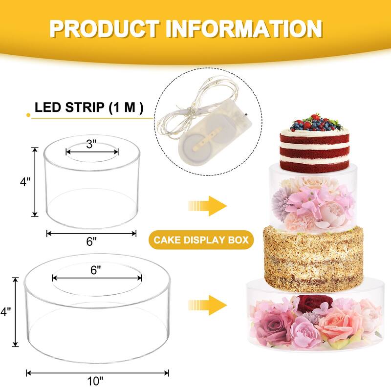 Acrylic Cake Stand, 1Set Clear Cake Riser Cake Tier, 10x4 Inch, 6x4 Inch - Clear