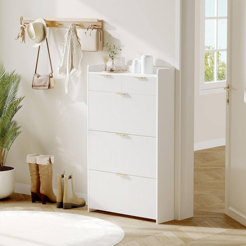 Slim Shoe Cabinet with 3 Flip Drawers & 2 Top Drawers