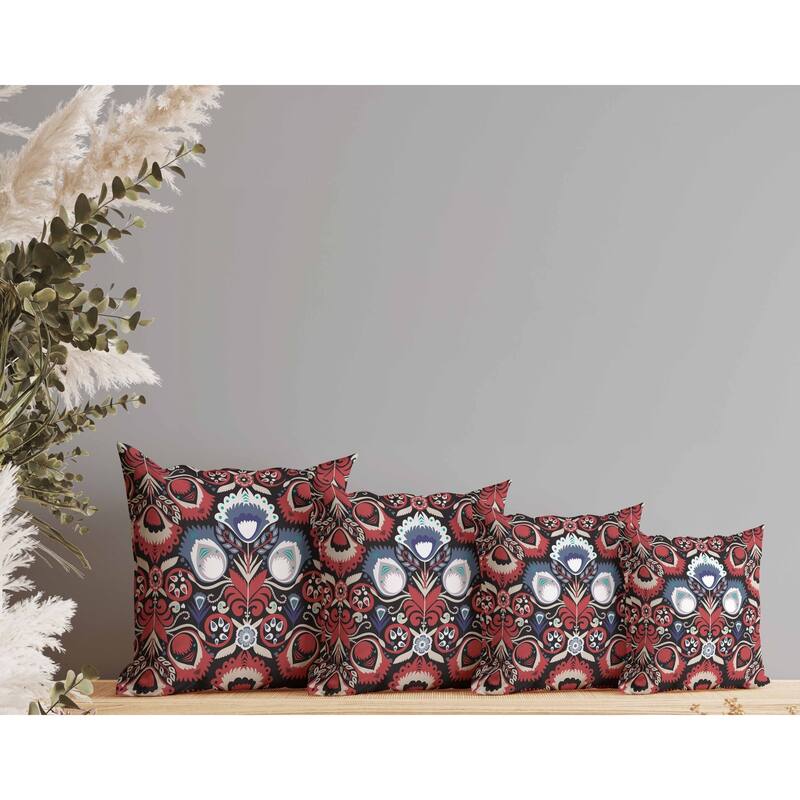 Whimsical Cat Eye Indoor/Outdoor Reversible Throw Pillow Red and Blue