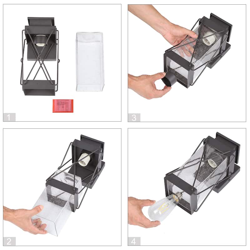 1-light Modern Black Lantern Outdoor Wall Light Farmhouse LED dimmable Exterior Sconce