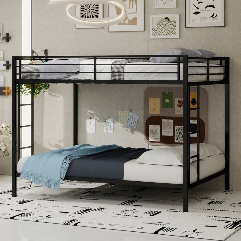 Multi-Functional Metal Bunk Bed, No Box Spring Needed, Bunk Bed Frame for Aldults Dorm Bedroom Guest Room - Black - Full