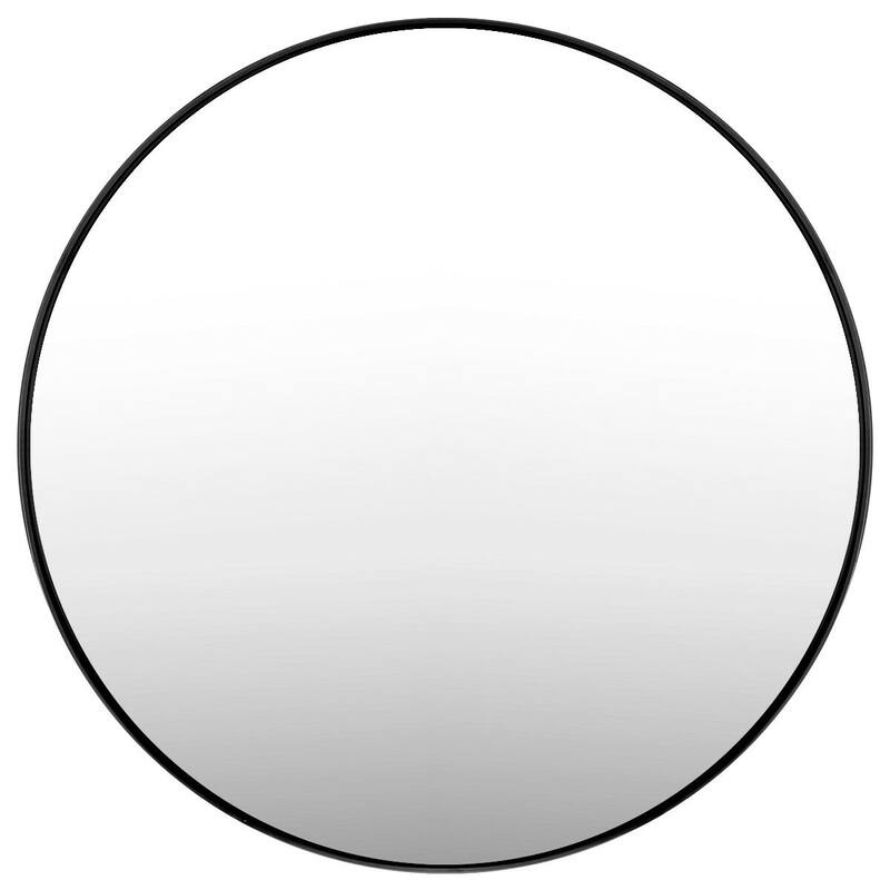 Modern Black Round Wall Mirror for Bathroom and Living Room - 27.5" L × 1.5" W × 27.5" H