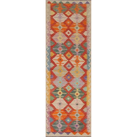 Multicolor Kilim Oriental Runner Rug Entryway Hand-Woven Wool Carpet - 2'8" x 9'9"
