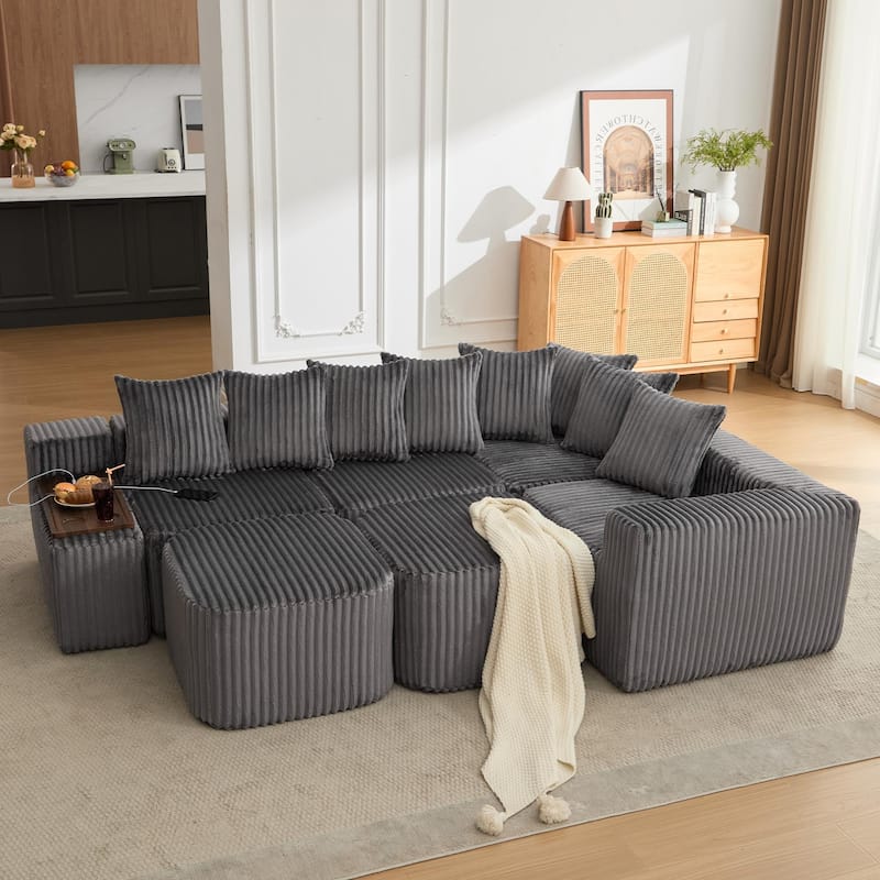 Boneless Modular Sofa with USB, Wireless Charging & Coffee Table Board