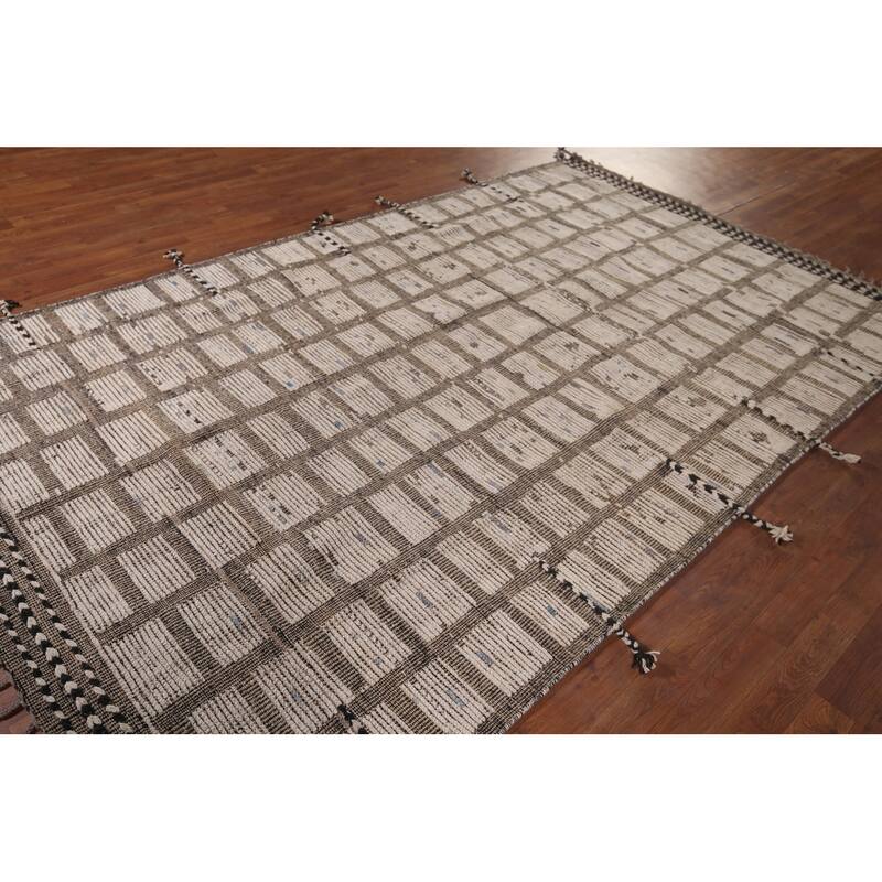 All-Over Striped Moroccan Area Rug Handmade Wool Carpet - 6'1"x 10'0"