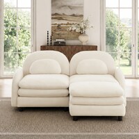 Sofa Layering 2-Seat Curved Modular Loveseat Sofa with Movable Ottoman, Throw and ...