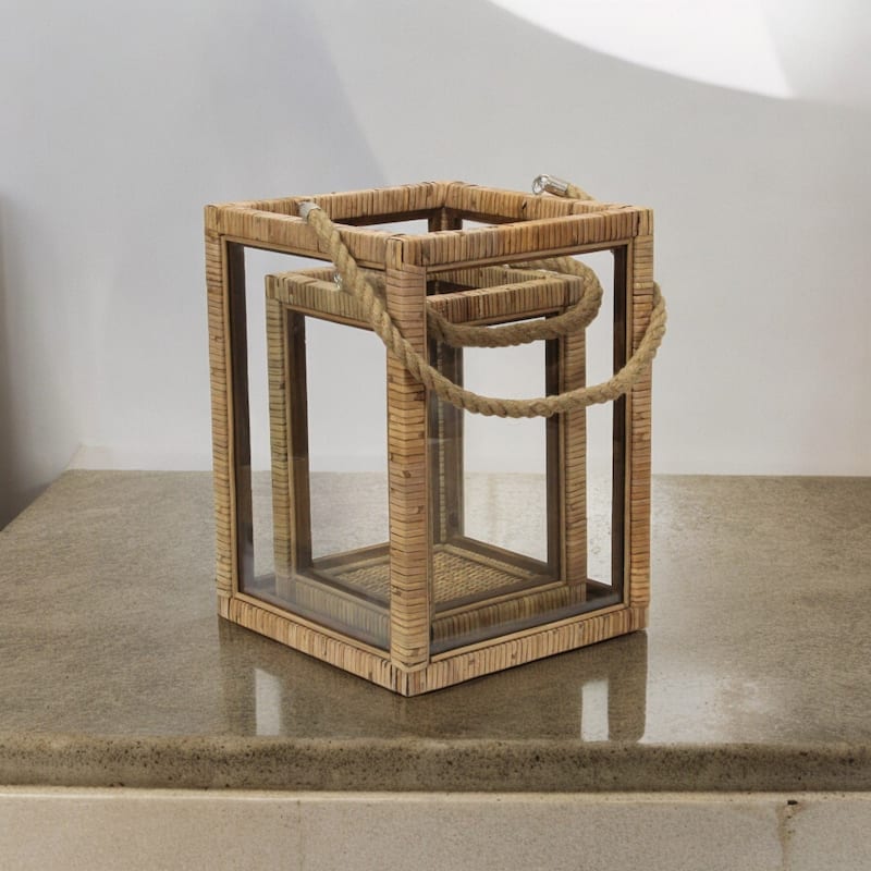Roussilon Set of 2 Rattan Wrapped Wood Lanterns