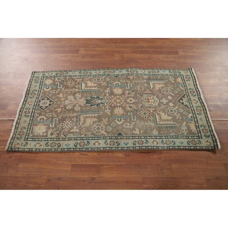 Geometric Tabriz Persian Vintage Accent Rug Hand-Knotted Wool Carpet - 2'7" x 4'10"