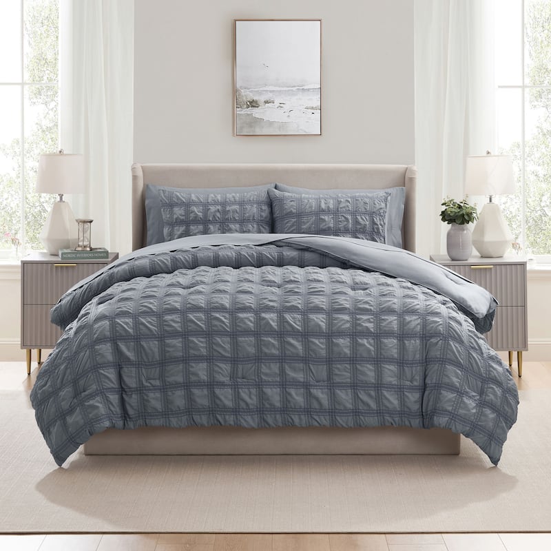 Empyrean Modern Comforter Seer Sucker - Stone Blue - Queen