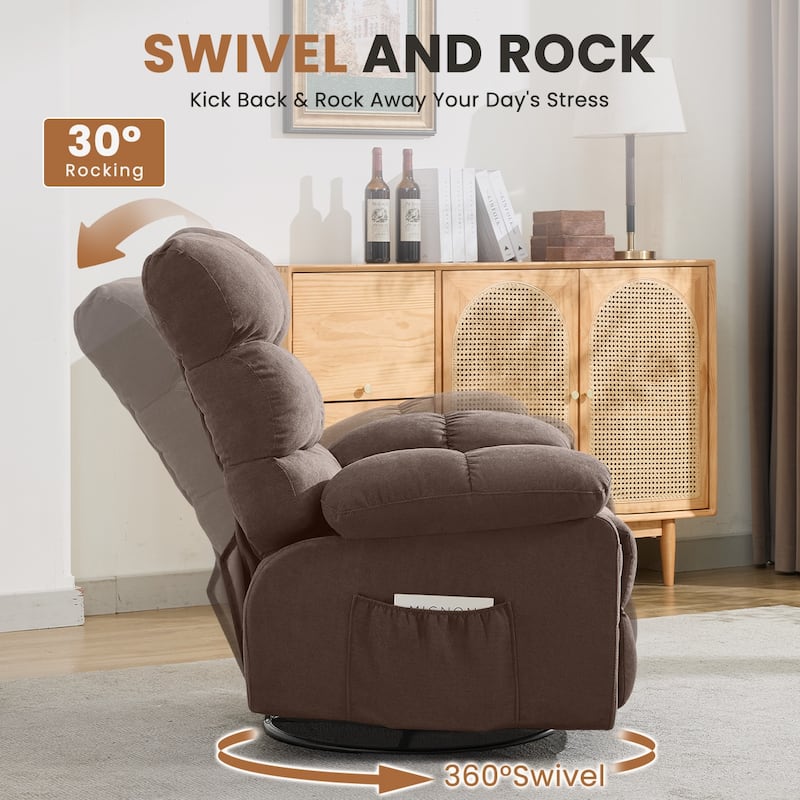 Swivel Rocker Recliner Chair 360° Manual with Side Pockets for Adults