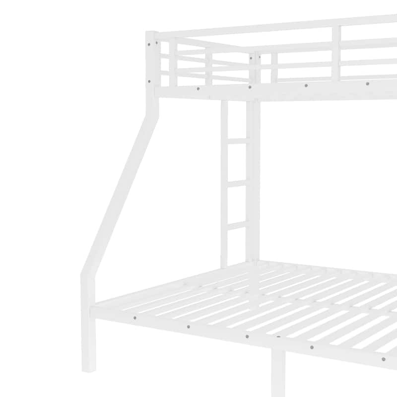 White Metal Bunk Bed: Twin XL over Queen for Teens & Adults – Space-Saving, Noise-Reduced, No Box Spring Needed, Sturdy Design