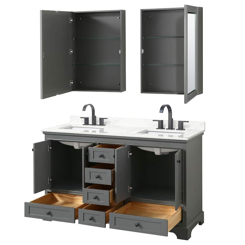 Deborah 60-inch Double Vanity, Quartz Top, Medicine Cabinets