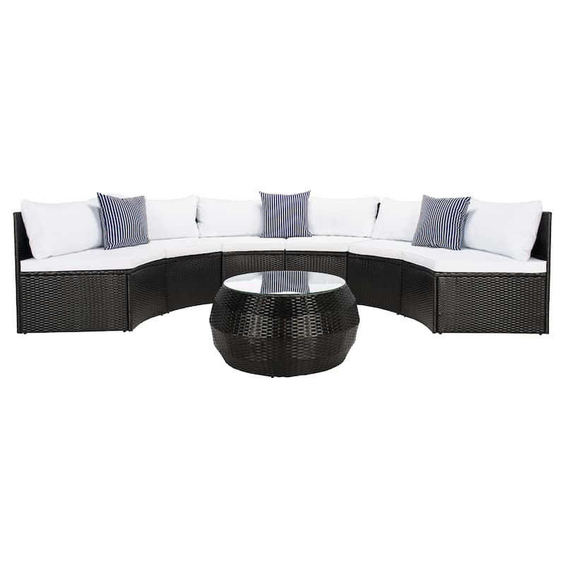 SAFAVIEH Outdoor Patio Furniture Jesvita Demilune Half-Moon Wicker Patio Set