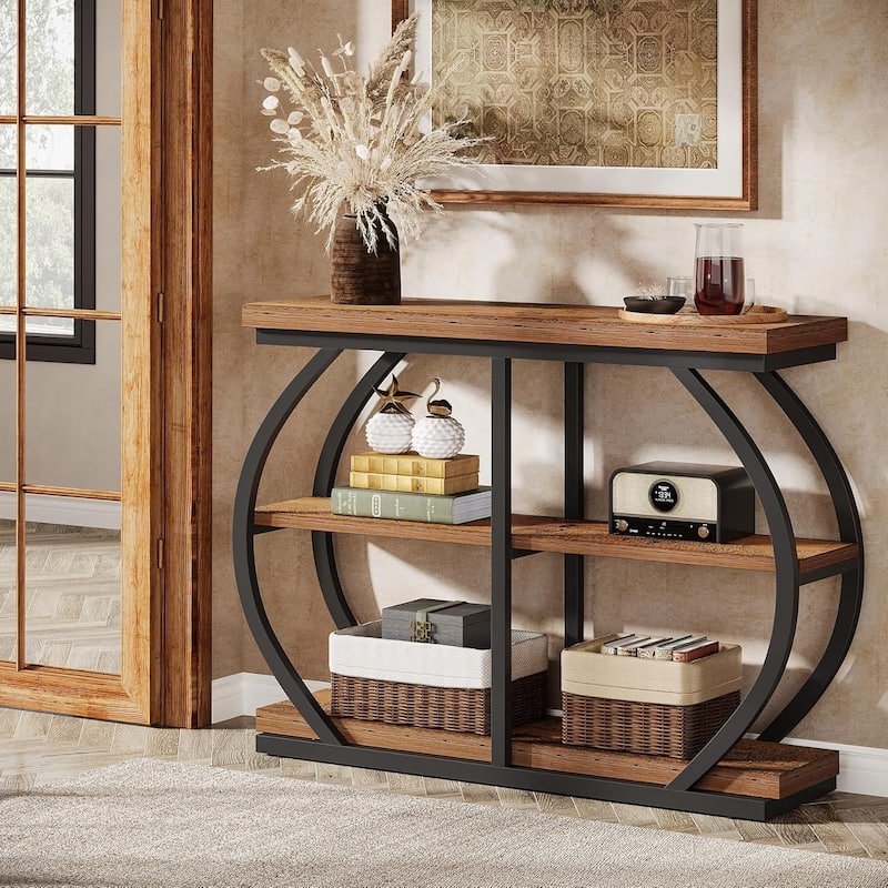 41.3" Industrial 3-Tier Console Table with Arched Metal Frame and Shelves - 11.8"D × 41.3"W × 31.5"H
