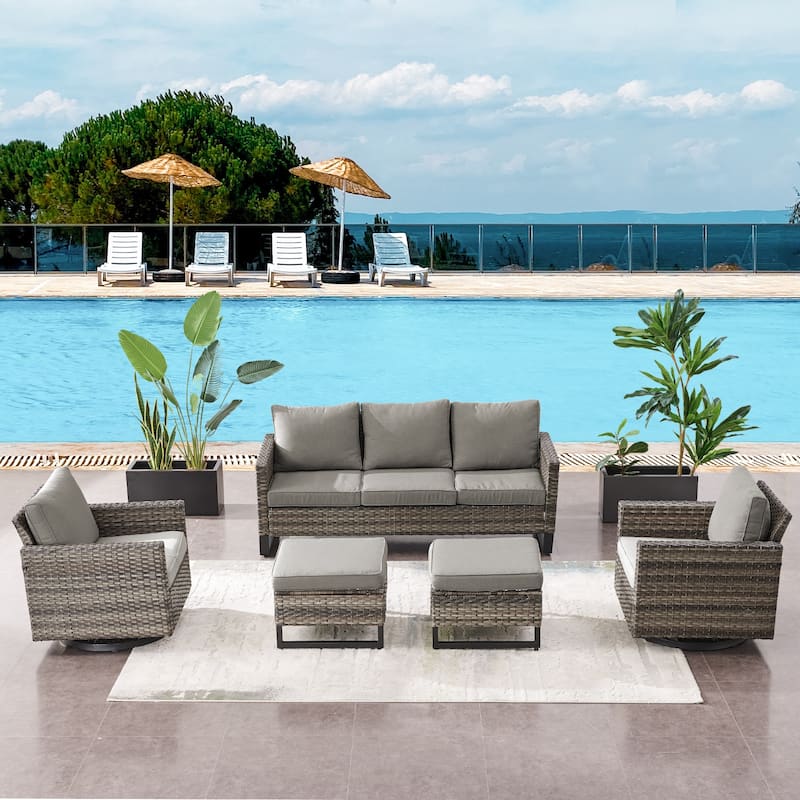 Gymojoy Outdoor Patio Sofa Rocking Chair Ottoman Set - Mix Grey - Grey