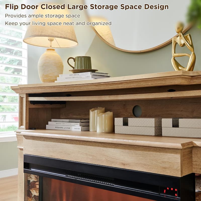 Farmhouse TV Stand With 3-Sided Glass Fireplace, Entertainment Center