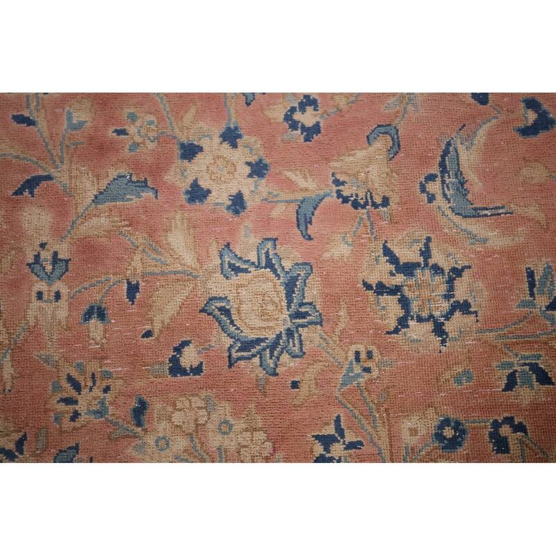 Traditional Kashan Persian Large Vintage Rug Hand-Knotted Wool Carpet - 9'6"x 14'10"