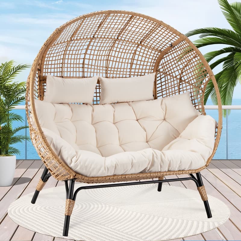 FINCATI 2-Person Wicker Egg Chair, 680 lb Capacity - Beige