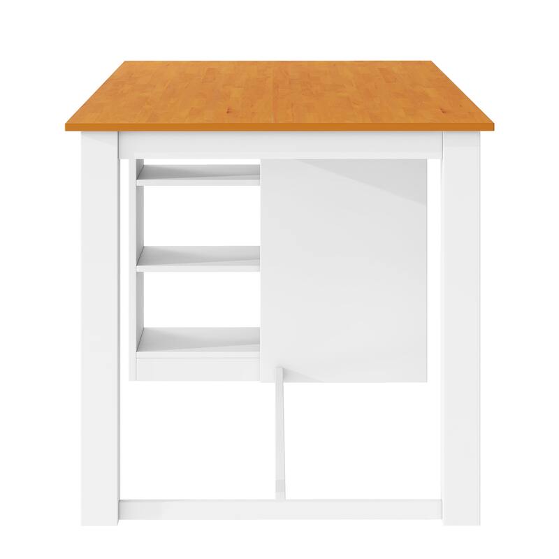 Wood Dining Table Set with 3-Tier Storage Shelves, 5-Piece Kitchen Table Set with Upholstered Dining Chairs