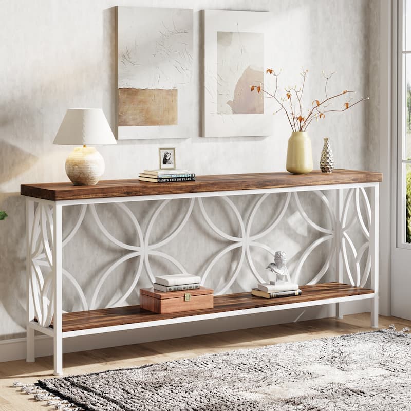 70.9 Inch Long Sofa Table, Industrial Console Table - 70.9" L × 11.8" W × 31.9" H - White